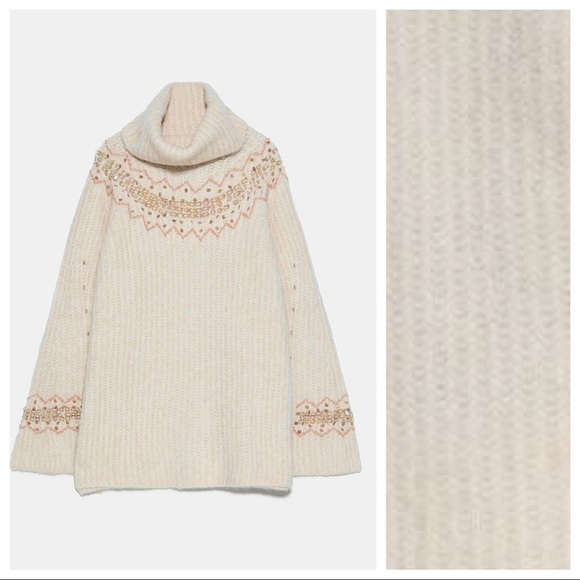 NWT. Zara Cream Knit Turtleneck Sweater. Size S. - Picture 3 of 7